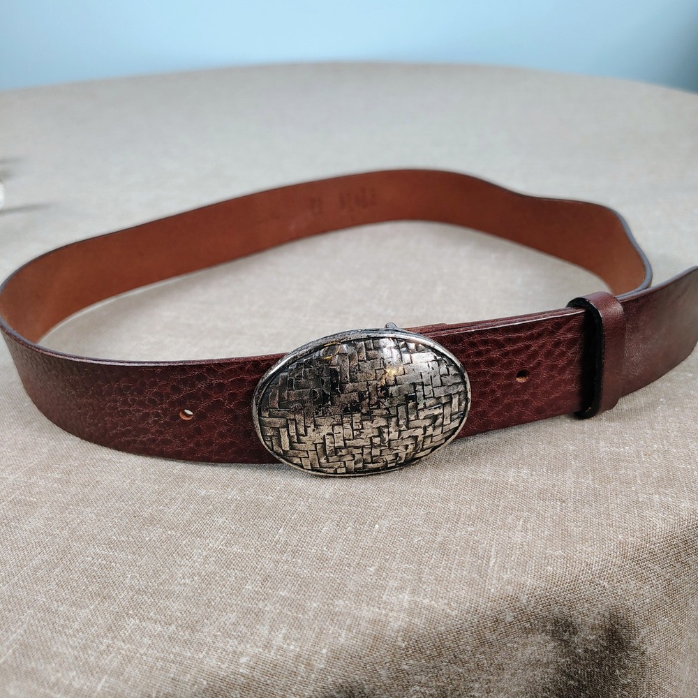 Womens SZ M Ibel Italy Leather Belt Brown Silver Basketweave Buckle Boho SZ M - Picture 3 of 11